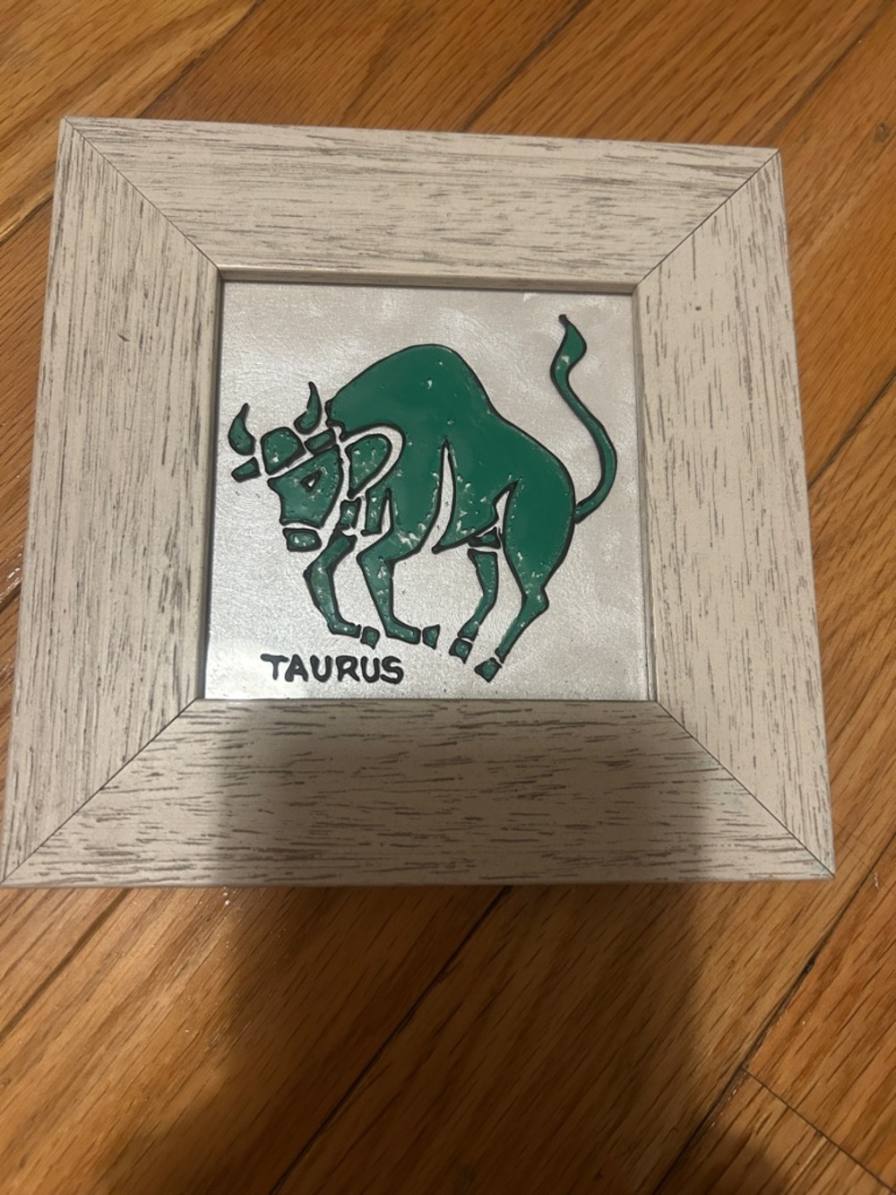 Taurus Bull Zodiac Art In Ivory Wooden Frame